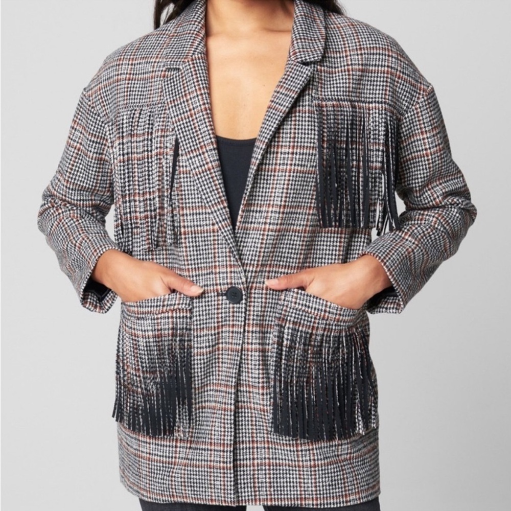 Blank NYC Blanket Fringe Blazer Jacket Plaid Lined Size Small NWT Western